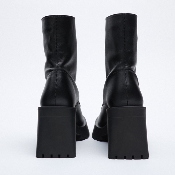 ZARA Zippered Leather Heeled Boots - Picture 4 of 14